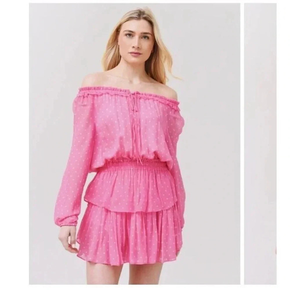 Loveshakfancy pink popover ruffle polka dot mini dress - Picture 5 of 13